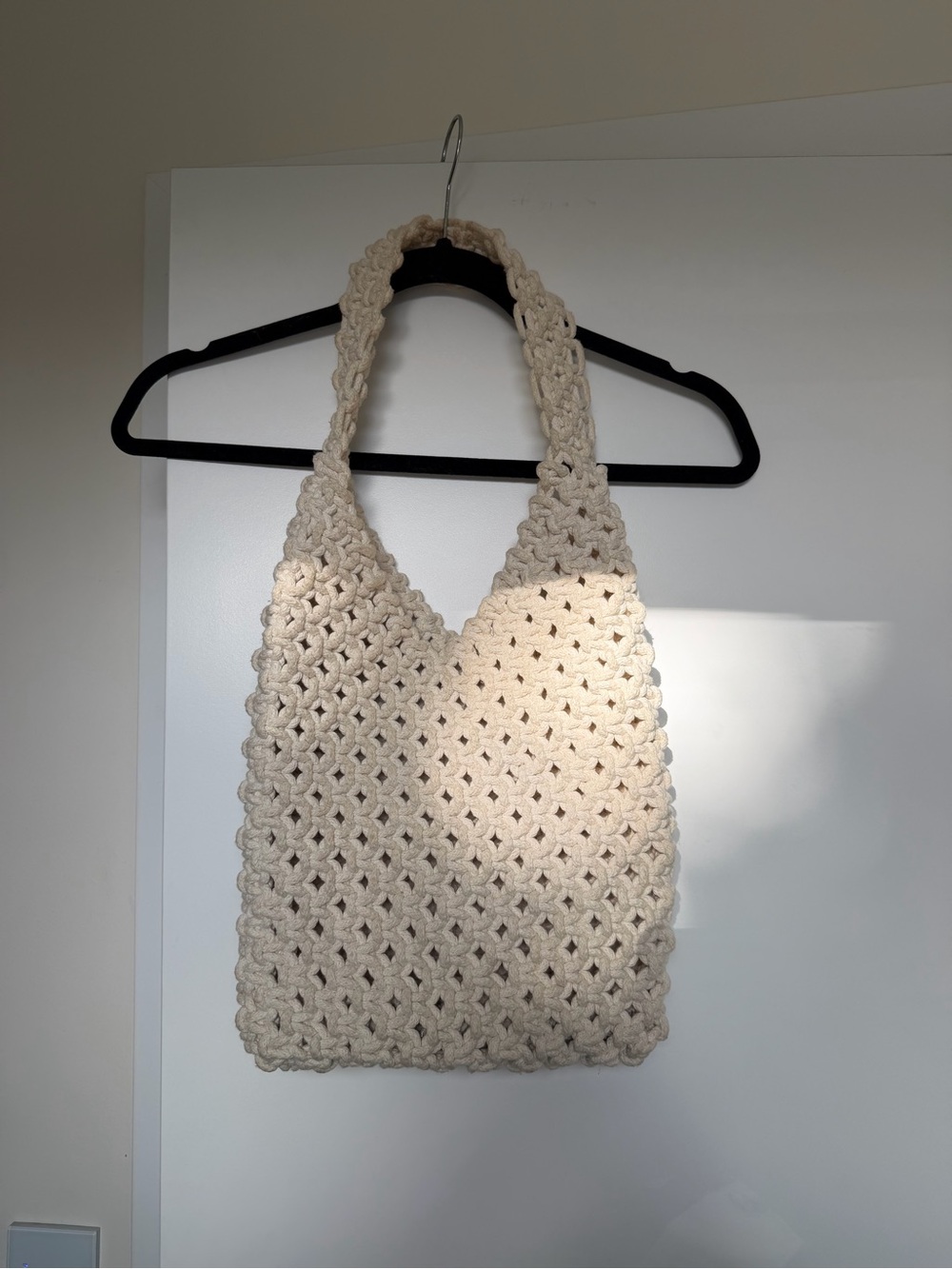 Handmade Cream Crochet Tote Bag - Women Bags makrame
